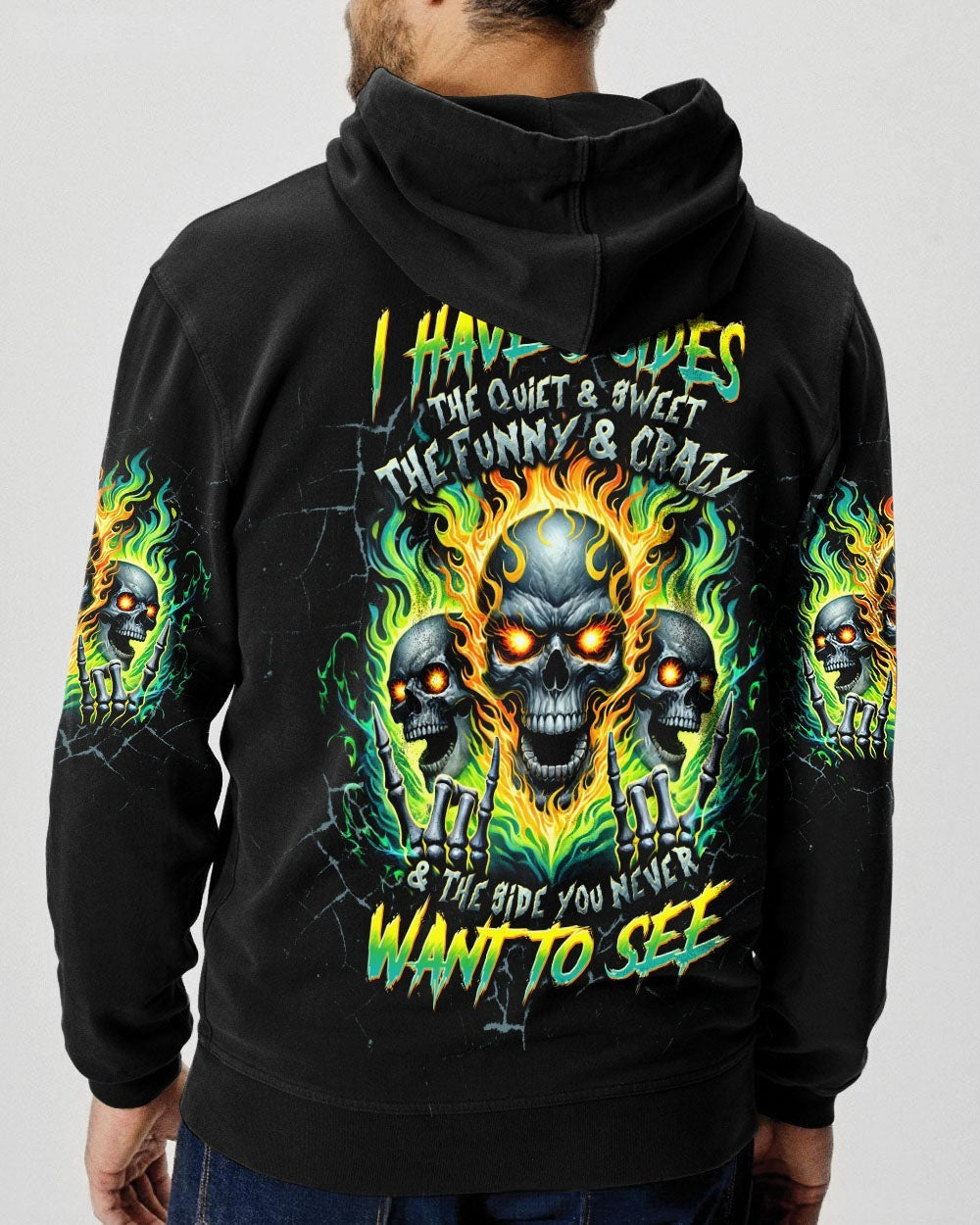 BLISSCORNERS I HAVE 3 SIDES 3 SKULLS FIRE ALL OVER PRINT