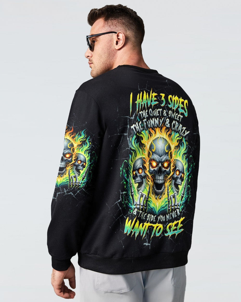 BLISSCORNERS I HAVE 3 SIDES 3 SKULLS FIRE ALL OVER PRINT