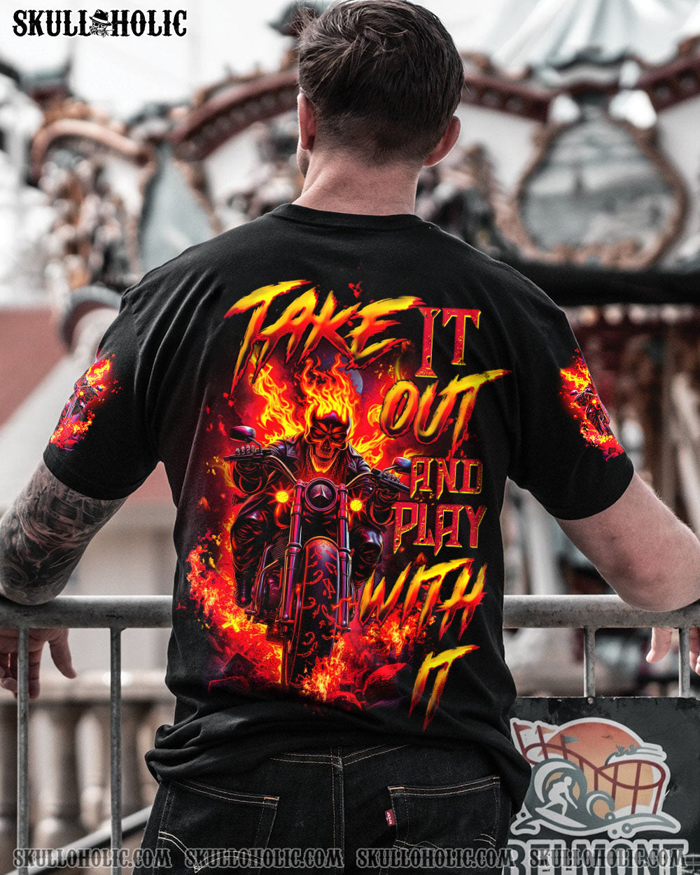BLISSCORNERS TAKE IT OUT AND PLAY WITH IT BIKER SKULL ALL OVER PRINT