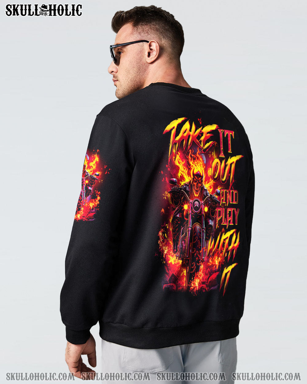 BLISSCORNERS TAKE IT OUT AND PLAY WITH IT BIKER SKULL ALL OVER PRINT