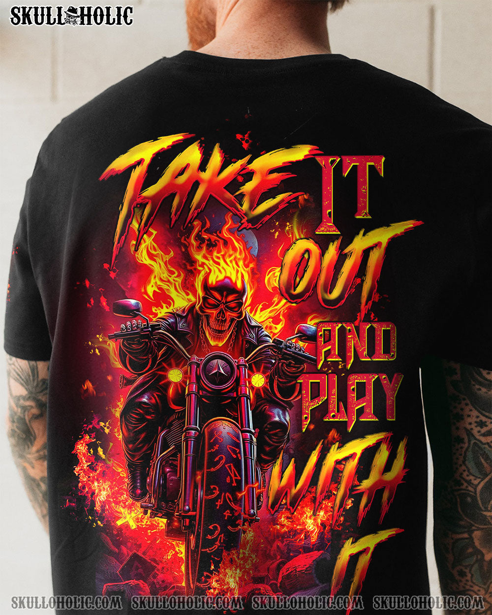 BLISSCORNERS TAKE IT OUT AND PLAY WITH IT BIKER SKULL ALL OVER PRINT