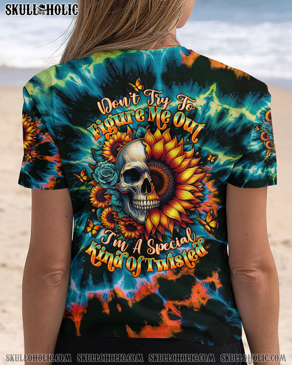 BLISSCORNERS DON'T TRY TO FIGURE ME OUT  SKULL SUNFLOWER ALL OVER PRINT