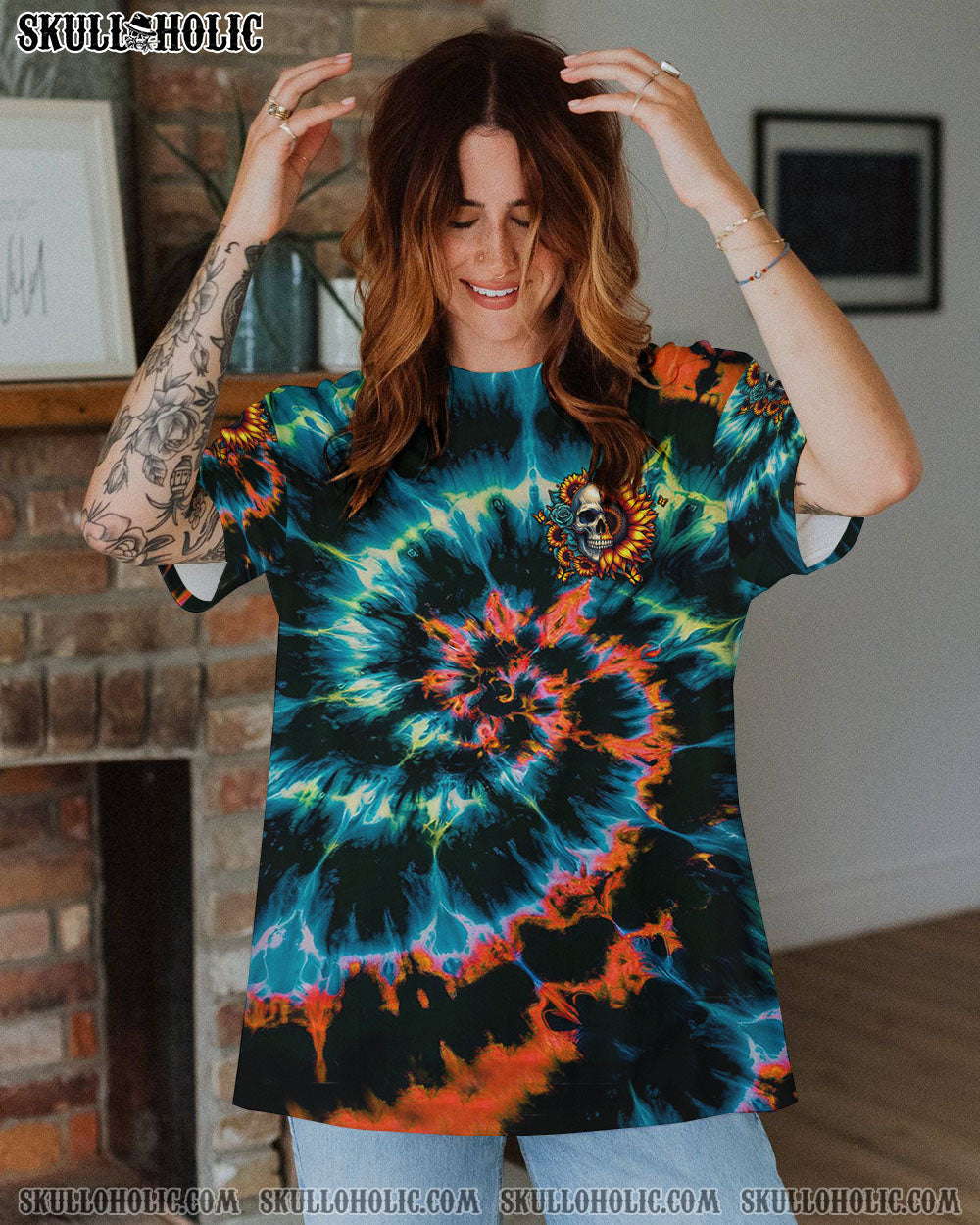 BLISSCORNERS DON'T TRY TO FIGURE ME OUT  SKULL SUNFLOWER ALL OVER PRINT