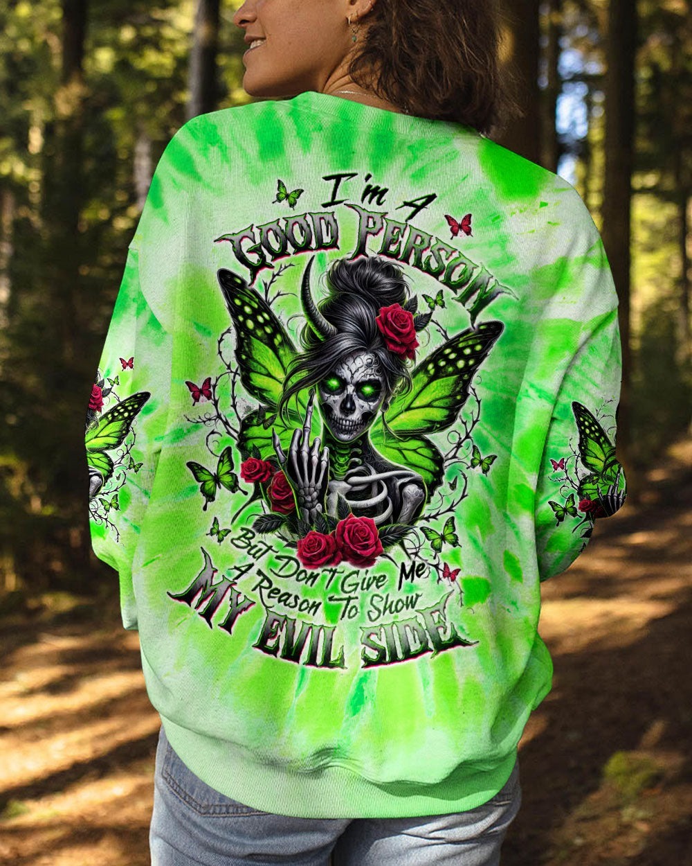 BLISSCORNERS I DON'T CARE WHAT YOU THINK OF ME SKULL MESSY BUN ALL OVER PRINT