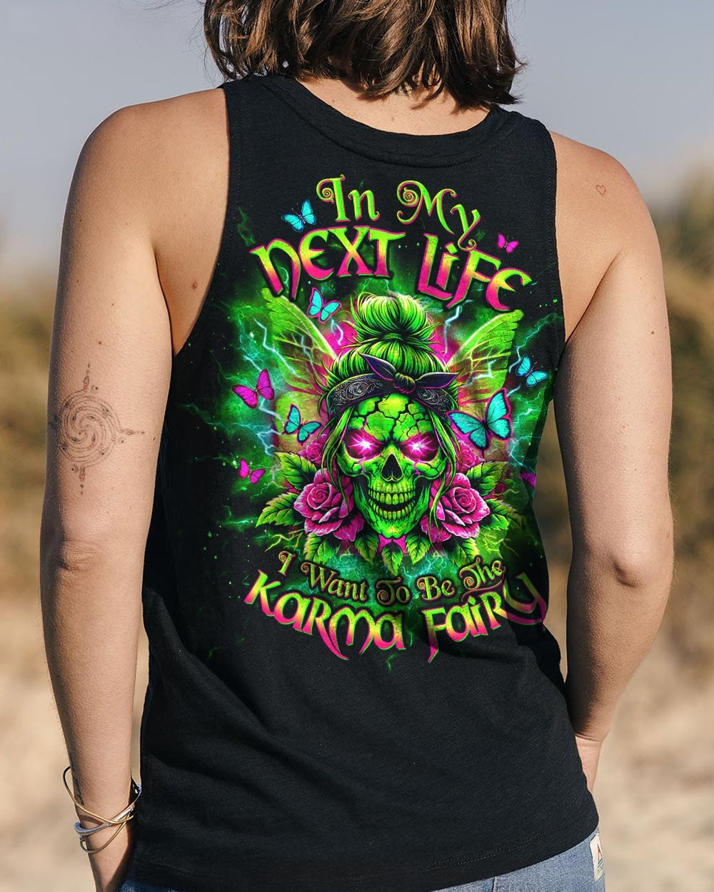 BLISSCORNERS I AM A SWEET GIRL  SKULL MESSY BUN  ALL OVER PRINT -  TLTW3103252