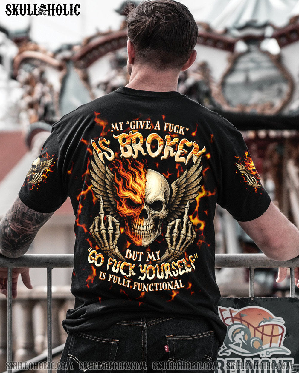 BLISSCORNERS MY GIVE A F IS BROKEN SKULL WINGS ALL OVER PRINT