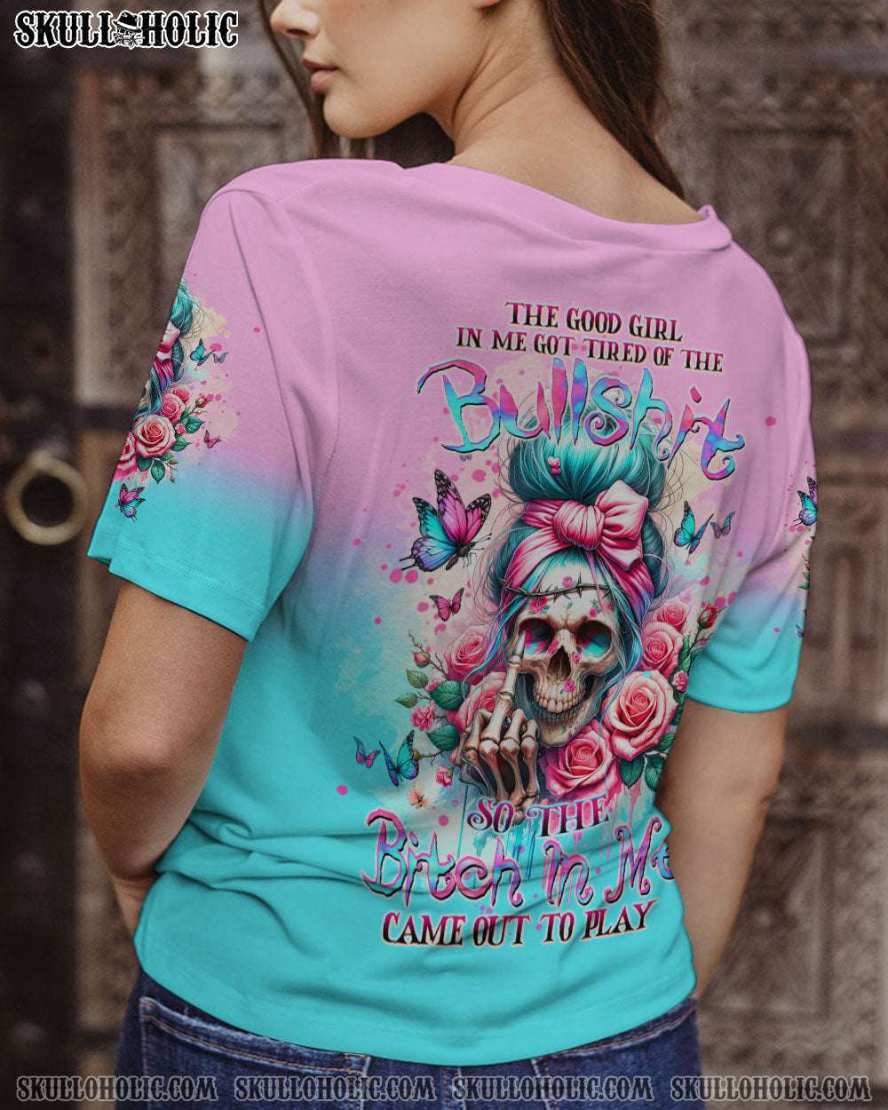 BLISSCORNERS THE GOOD GIRL IN ME MESSY BUN ALL OVER PRINT