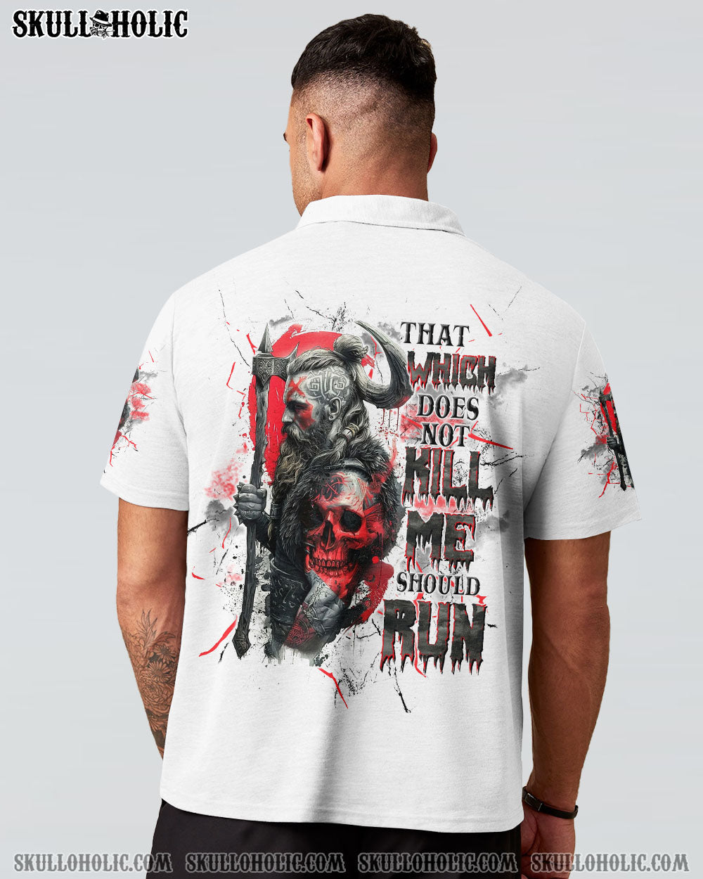 BLISSCORNERS THAT WHICH DOES NOT K ME SHOULD RUN VIKING SKULL ALL OVER PRINT