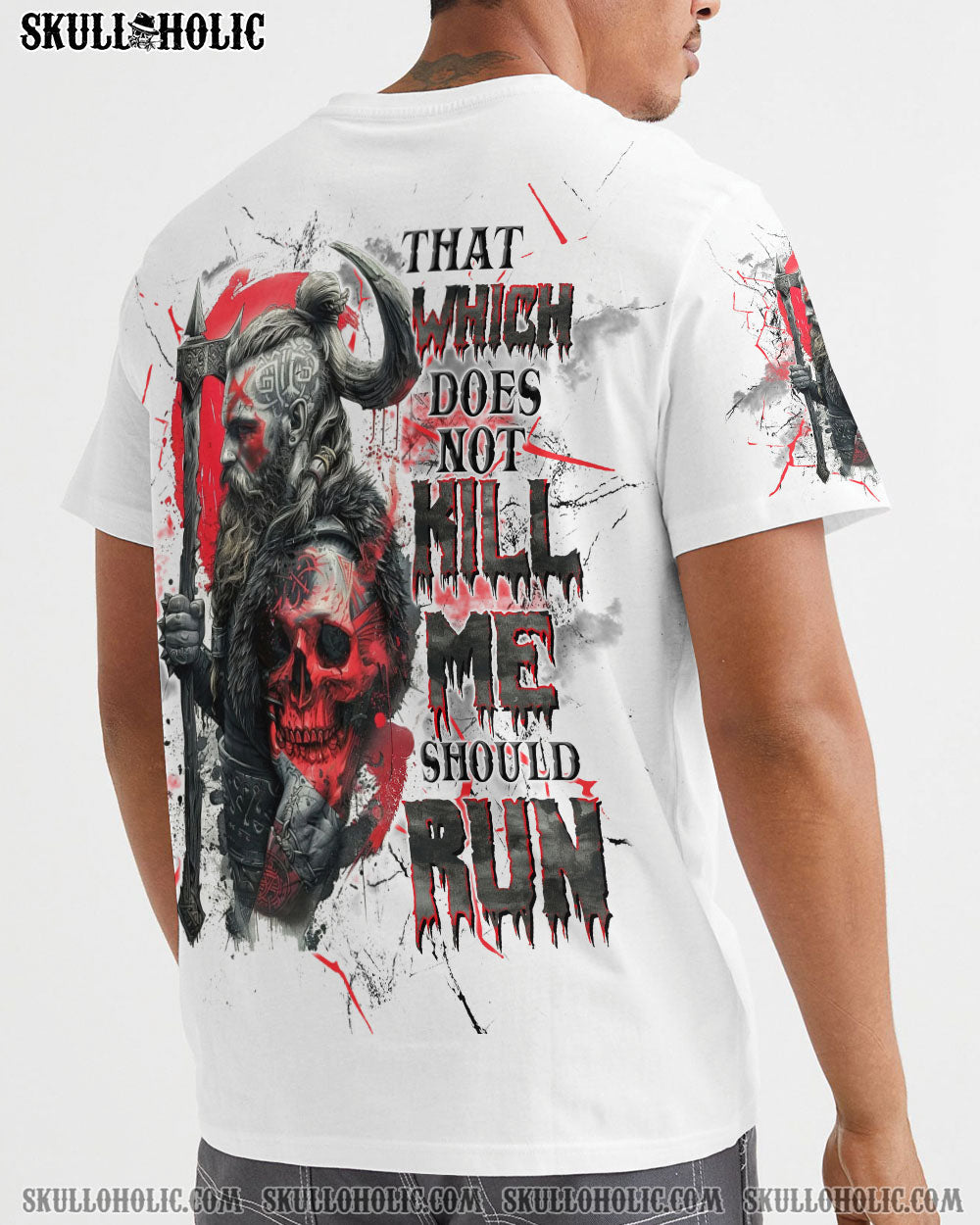 BLISSCORNERS THAT WHICH DOES NOT K ME SHOULD RUN VIKING SKULL ALL OVER PRINT