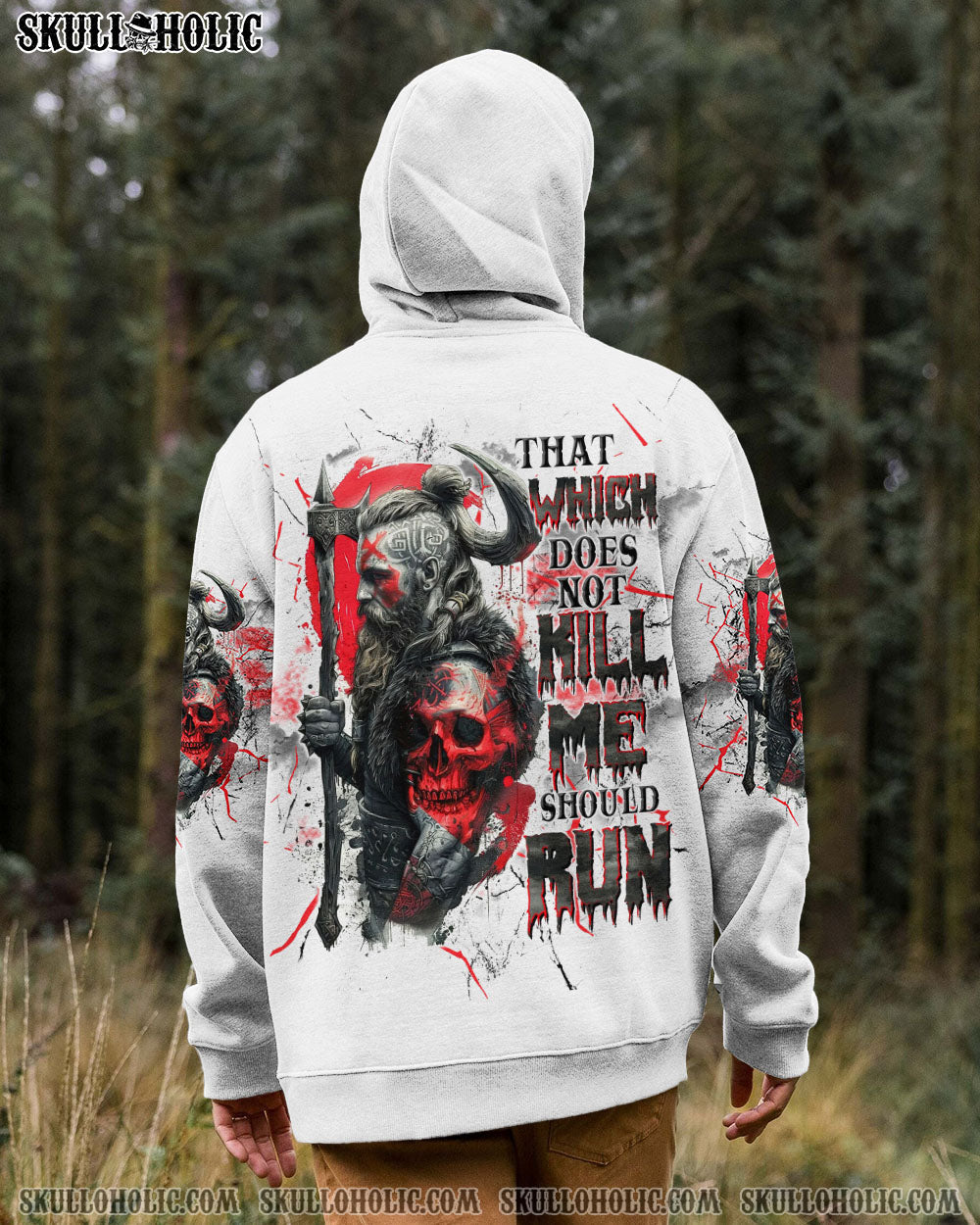 BLISSCORNERS THAT WHICH DOES NOT K ME SHOULD RUN VIKING SKULL ALL OVER PRINT