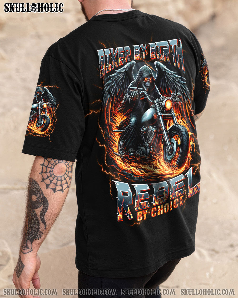 BLISSCORNERS BIKER BY BIRTH REBEL BY CHOICE SKULL ALL OVER PRINT