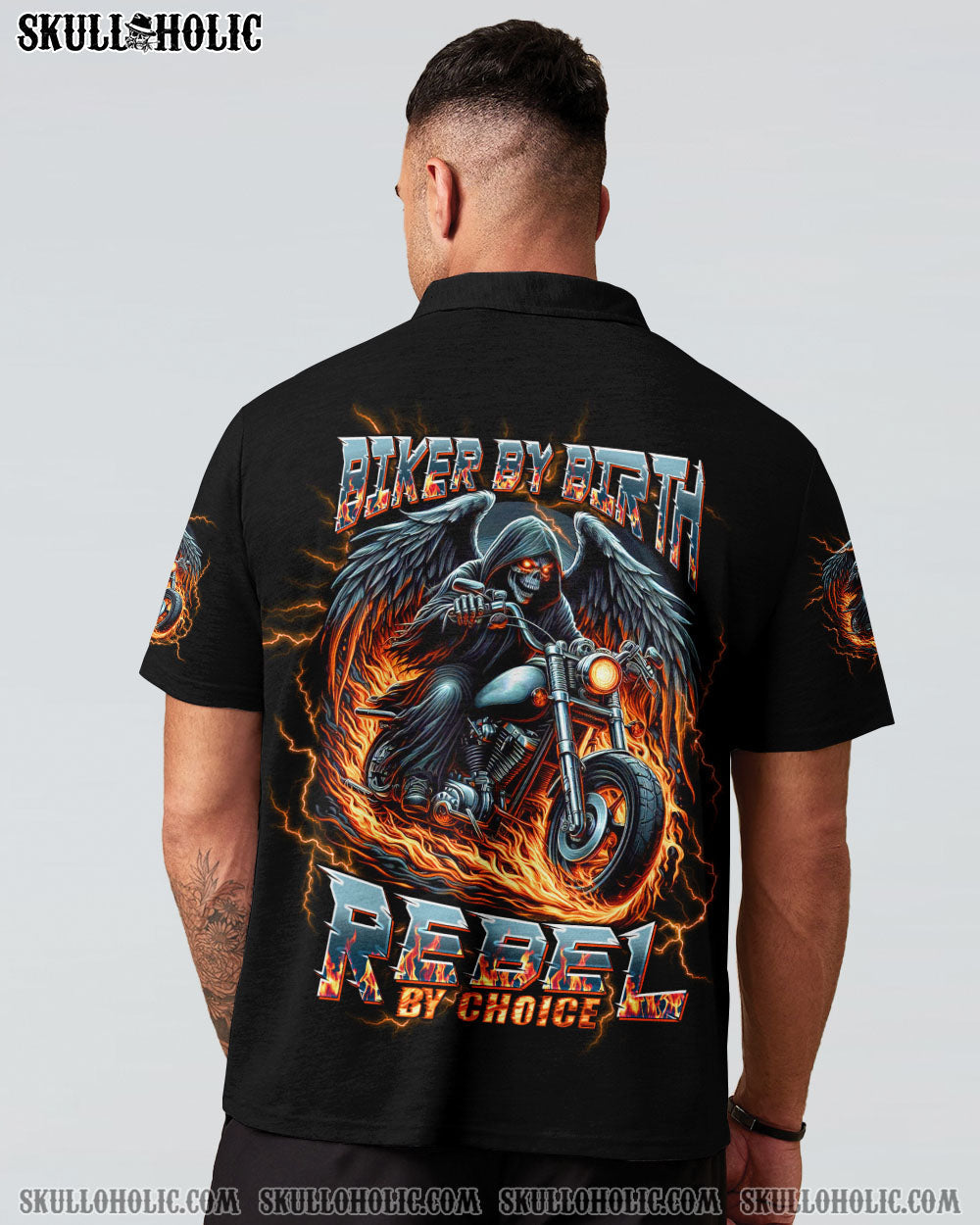 BLISSCORNERS BIKER BY BIRTH REBEL BY CHOICE SKULL ALL OVER PRINT