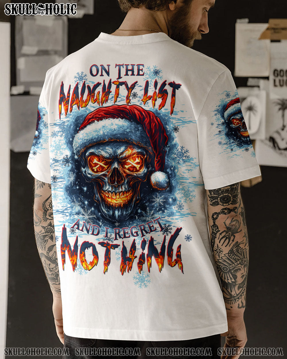 BLISSCORNERS ON THE NAUGHTY LIST SKULL CHRISTMAS ALL OVER PRINT