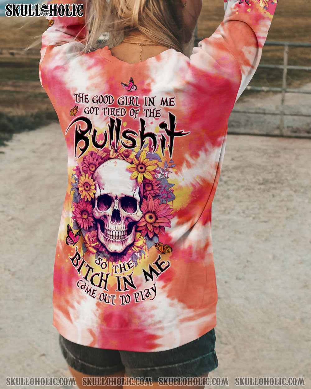 BLISSCORNERS THE GOOD GIRL IN ME SKULL FLORAL ALL OVER PRINT