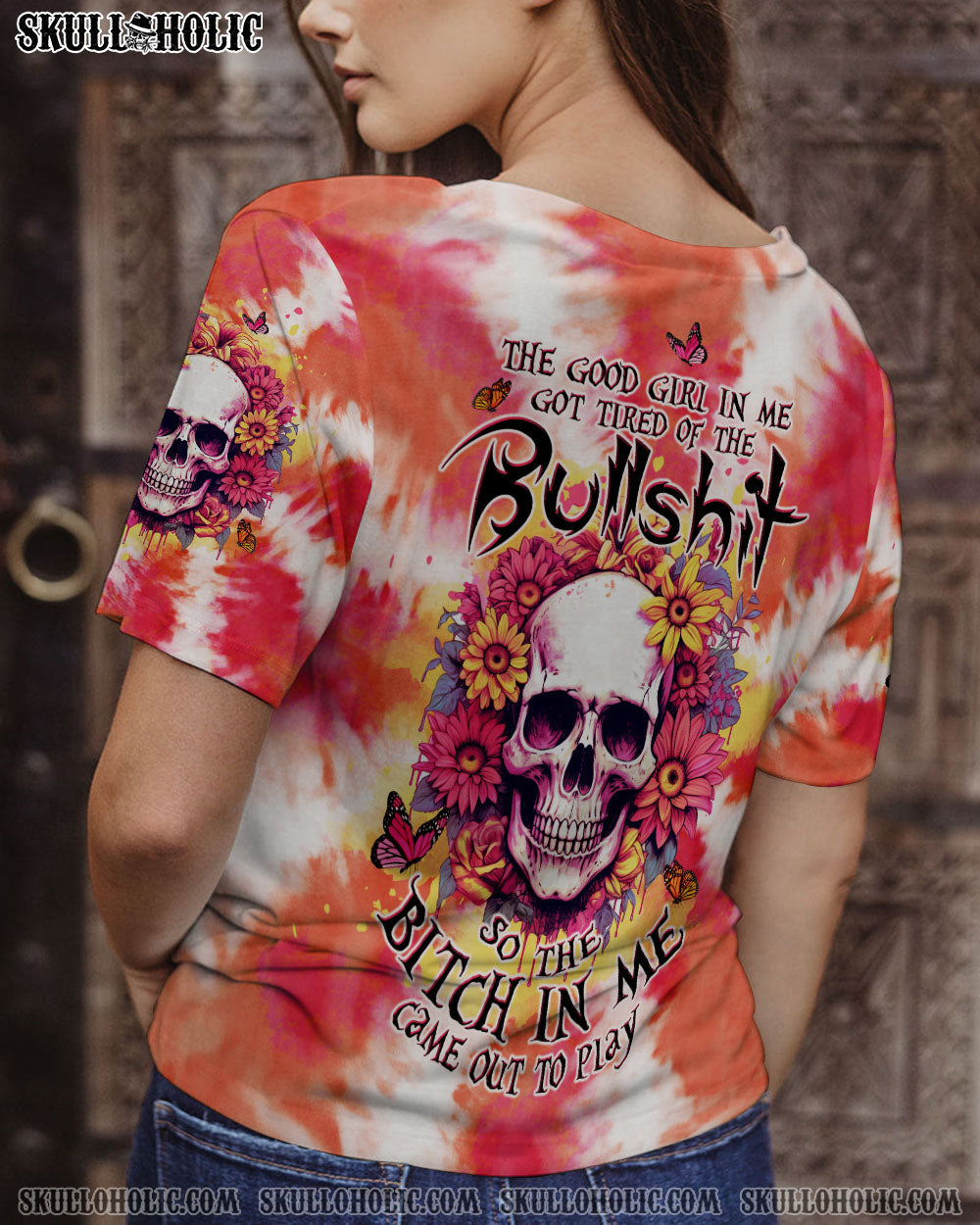 BLISSCORNERS THE GOOD GIRL IN ME SKULL FLORAL ALL OVER PRINT