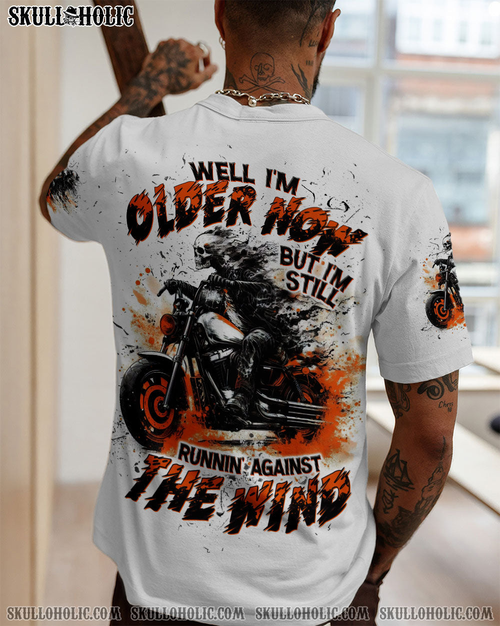 BLISSCORNERS RUNNING AGAINST THE WIND BIKER SKULL ALL OVER PRINT