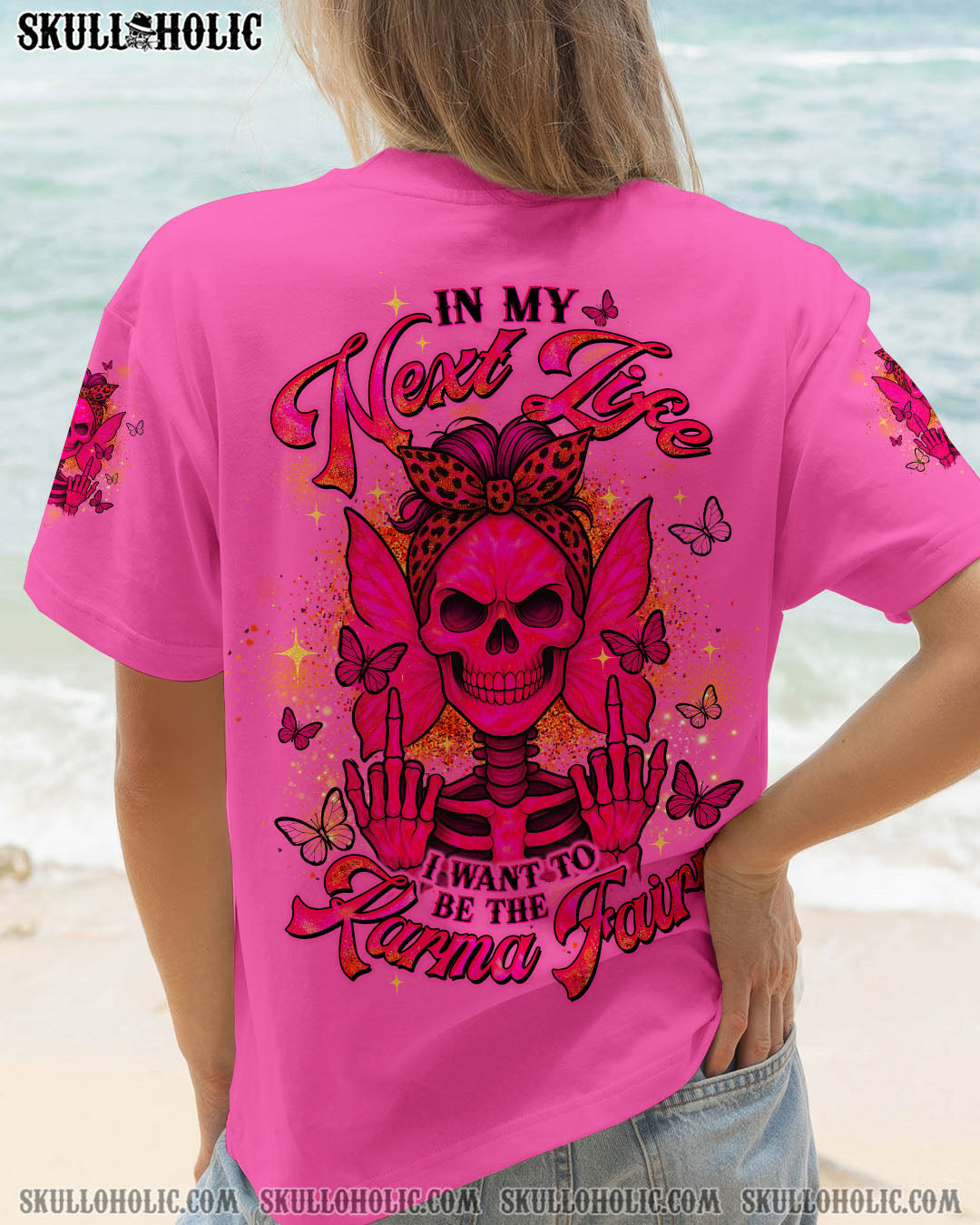BLISSCORNERS THE GOOD GIRL IN ME ROSE SKULL MESSY BUN ALL OVER PRINT