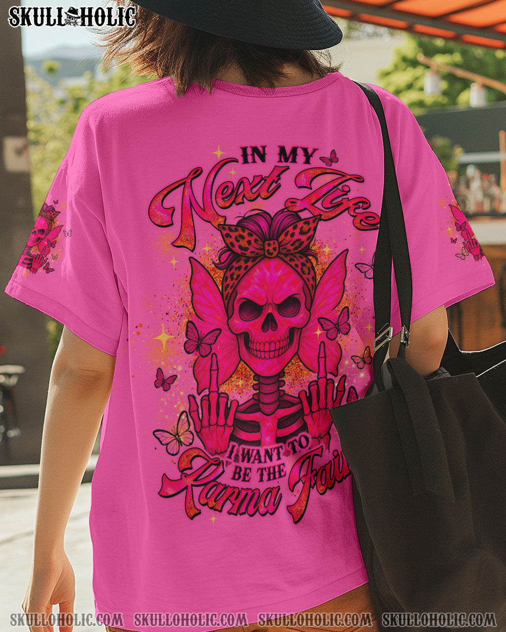 BLISSCORNERS THE GOOD GIRL IN ME ROSE SKULL MESSY BUN ALL OVER PRINT
