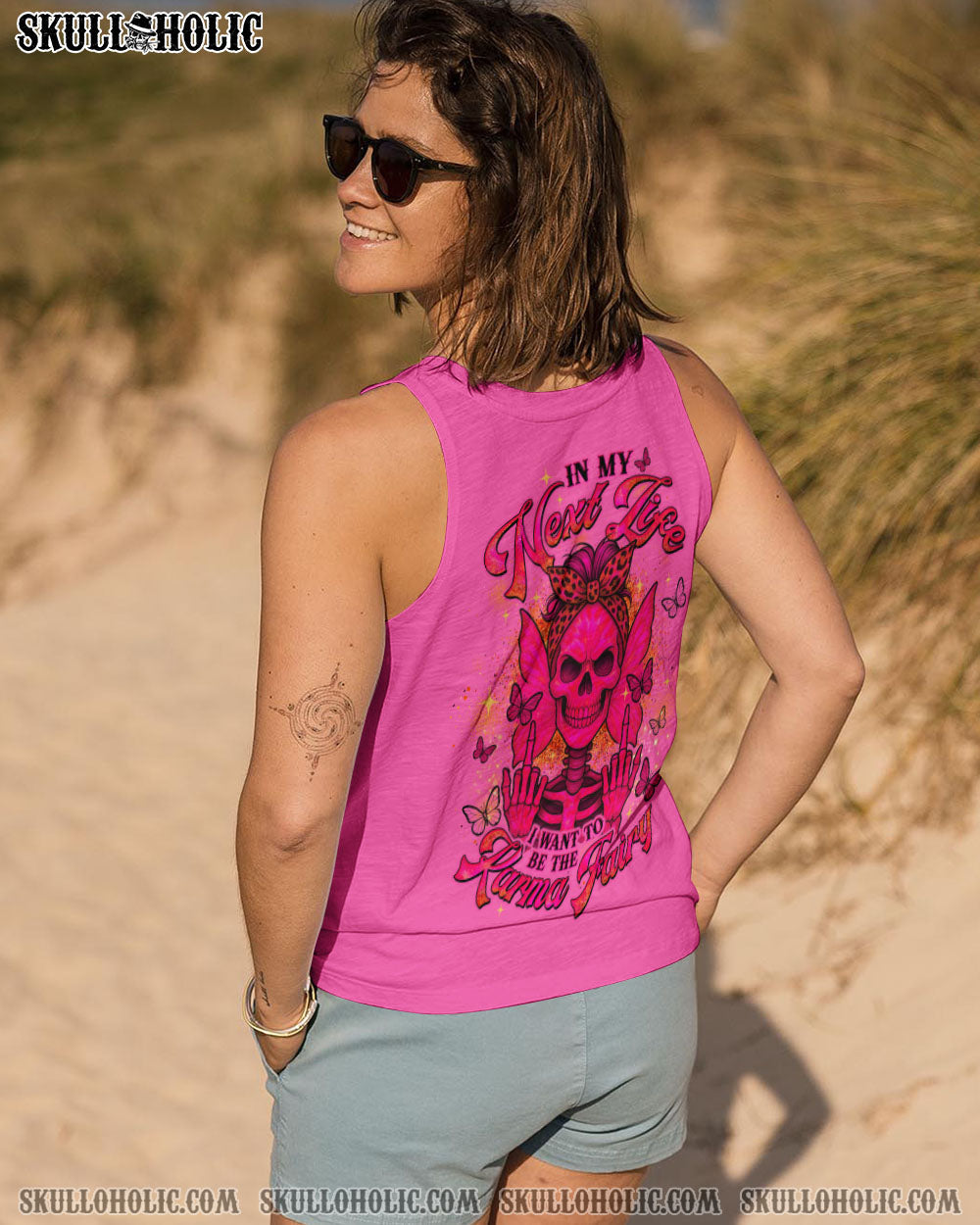 BLISSCORNERS THE GOOD GIRL IN ME ROSE SKULL MESSY BUN ALL OVER PRINT