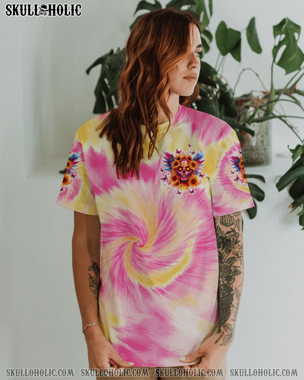 BLISSCORNERS SHE IS SUNSHINE SKULL TIE DYE ALL OVER PRINT