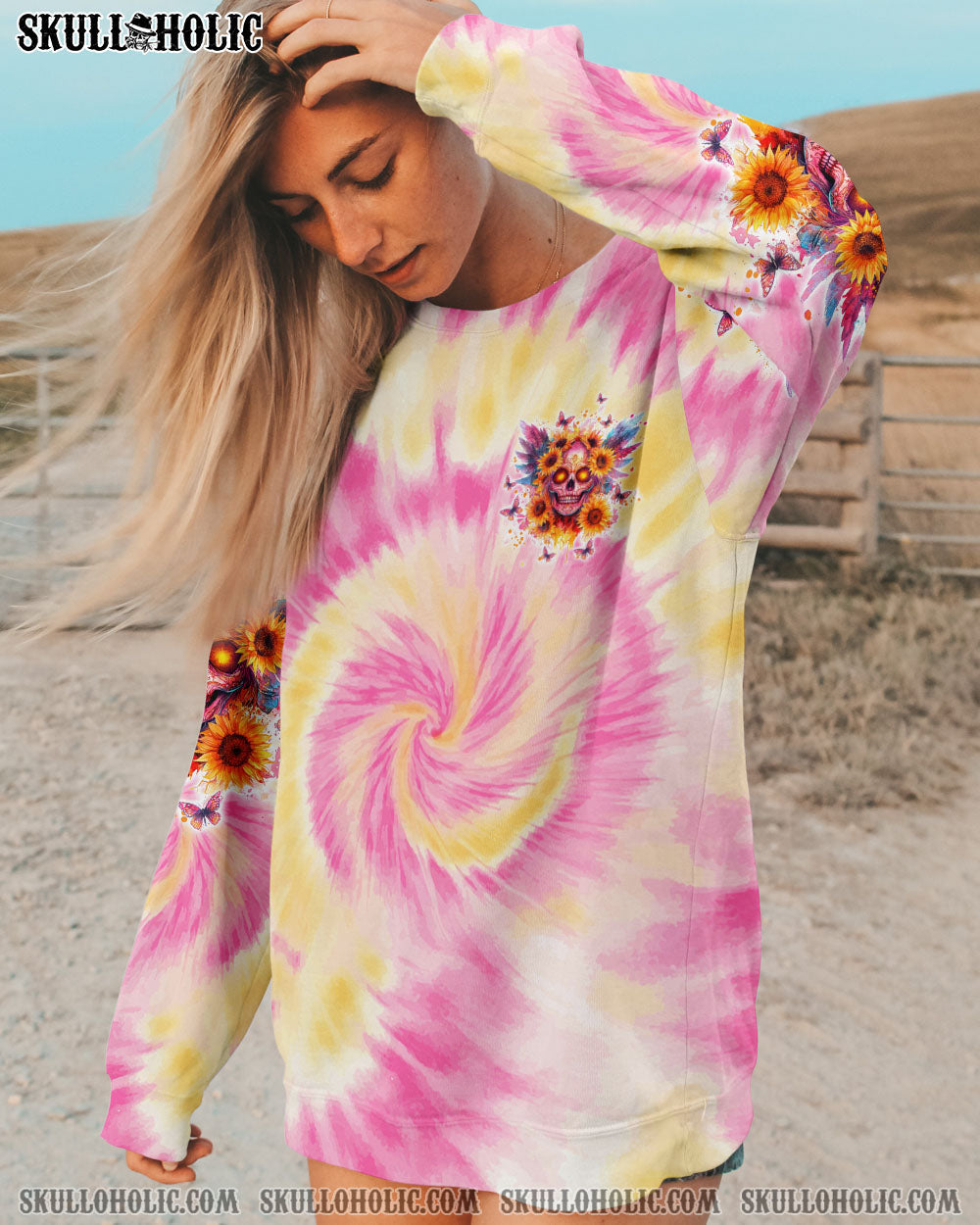 BLISSCORNERS SHE IS SUNSHINE SKULL TIE DYE ALL OVER PRINT