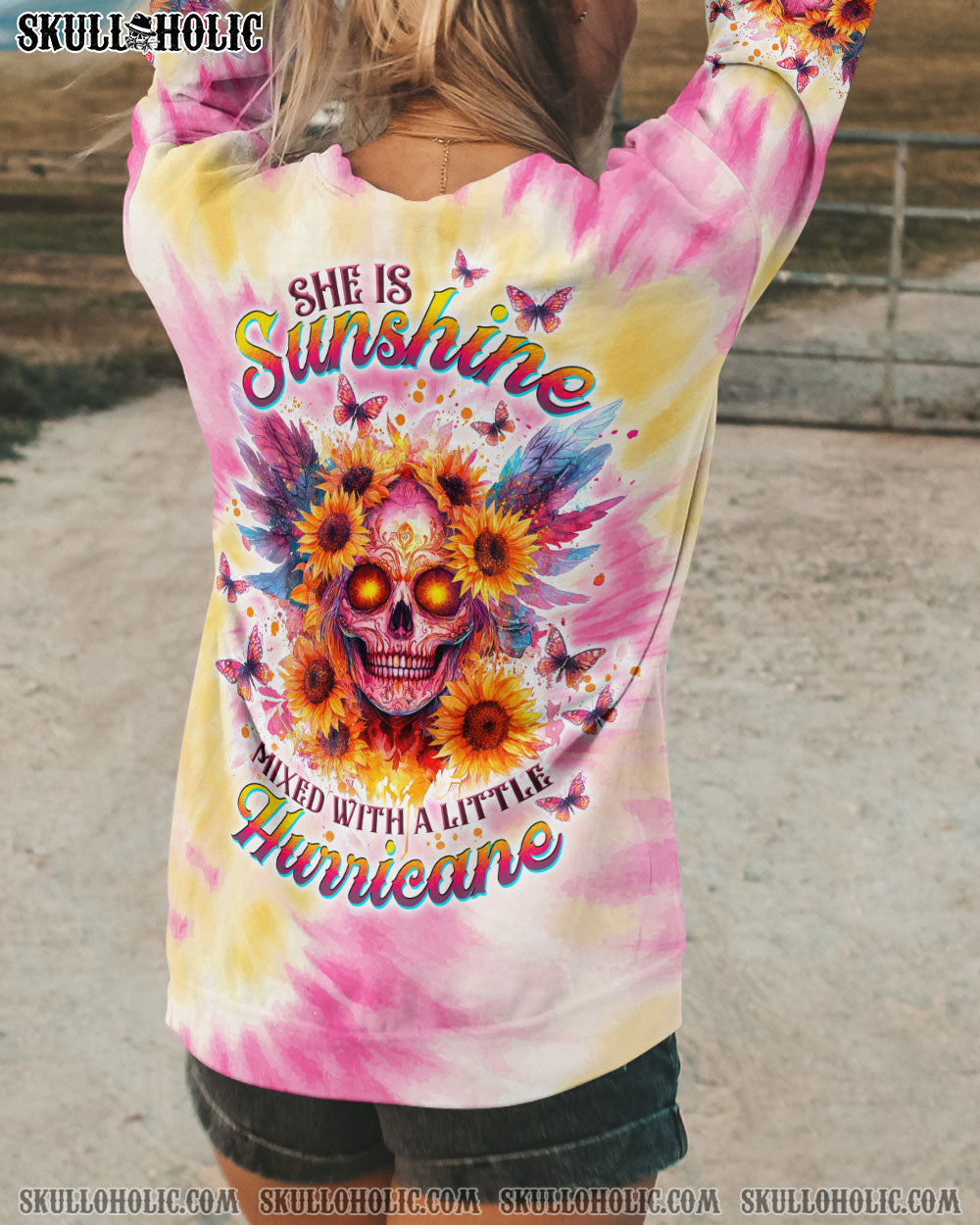 BLISSCORNERS SHE IS SUNSHINE SKULL TIE DYE ALL OVER PRINT