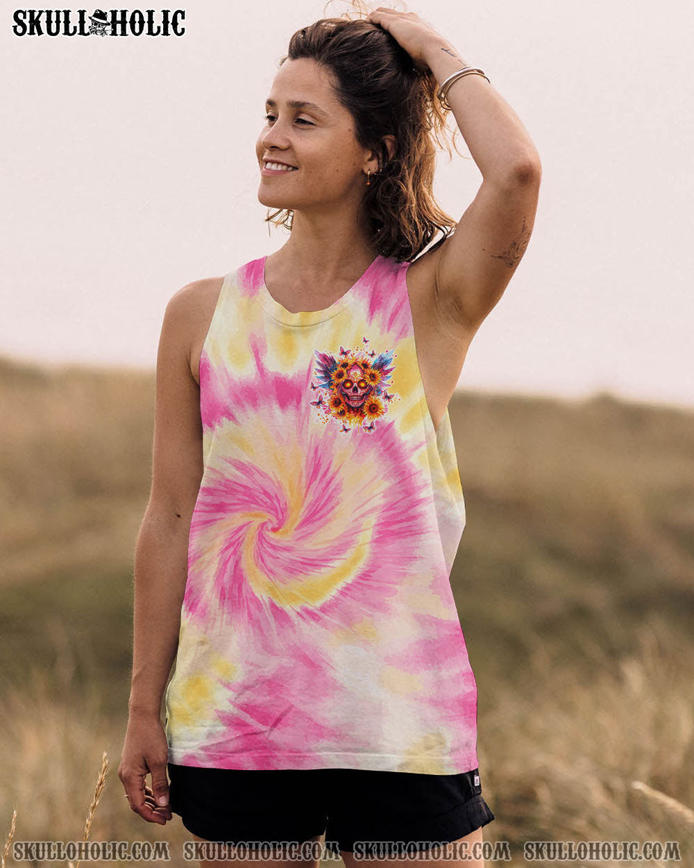 BLISSCORNERS SHE IS SUNSHINE SKULL TIE DYE ALL OVER PRINT