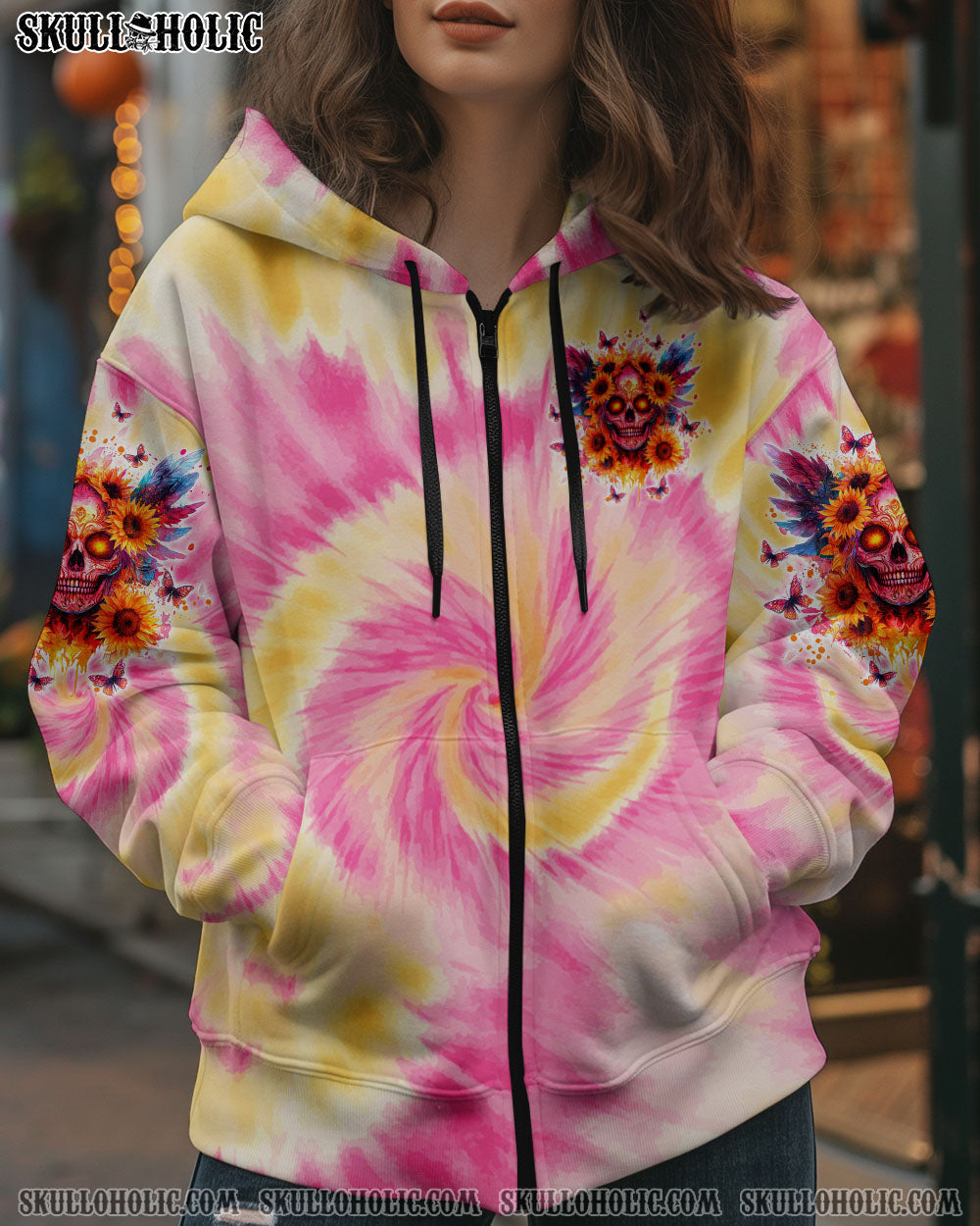 BLISSCORNERS SHE IS SUNSHINE SKULL TIE DYE ALL OVER PRINT