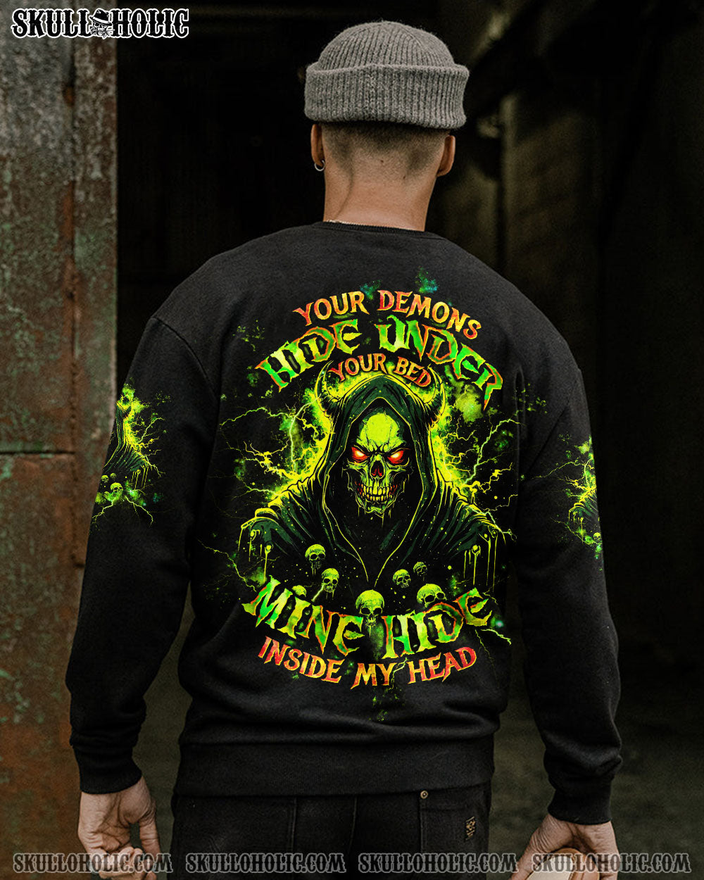 BLISSCORNERS YOUR DEMONS HIDE UNDER YOUR BED SKULL ALL OVER PRINT