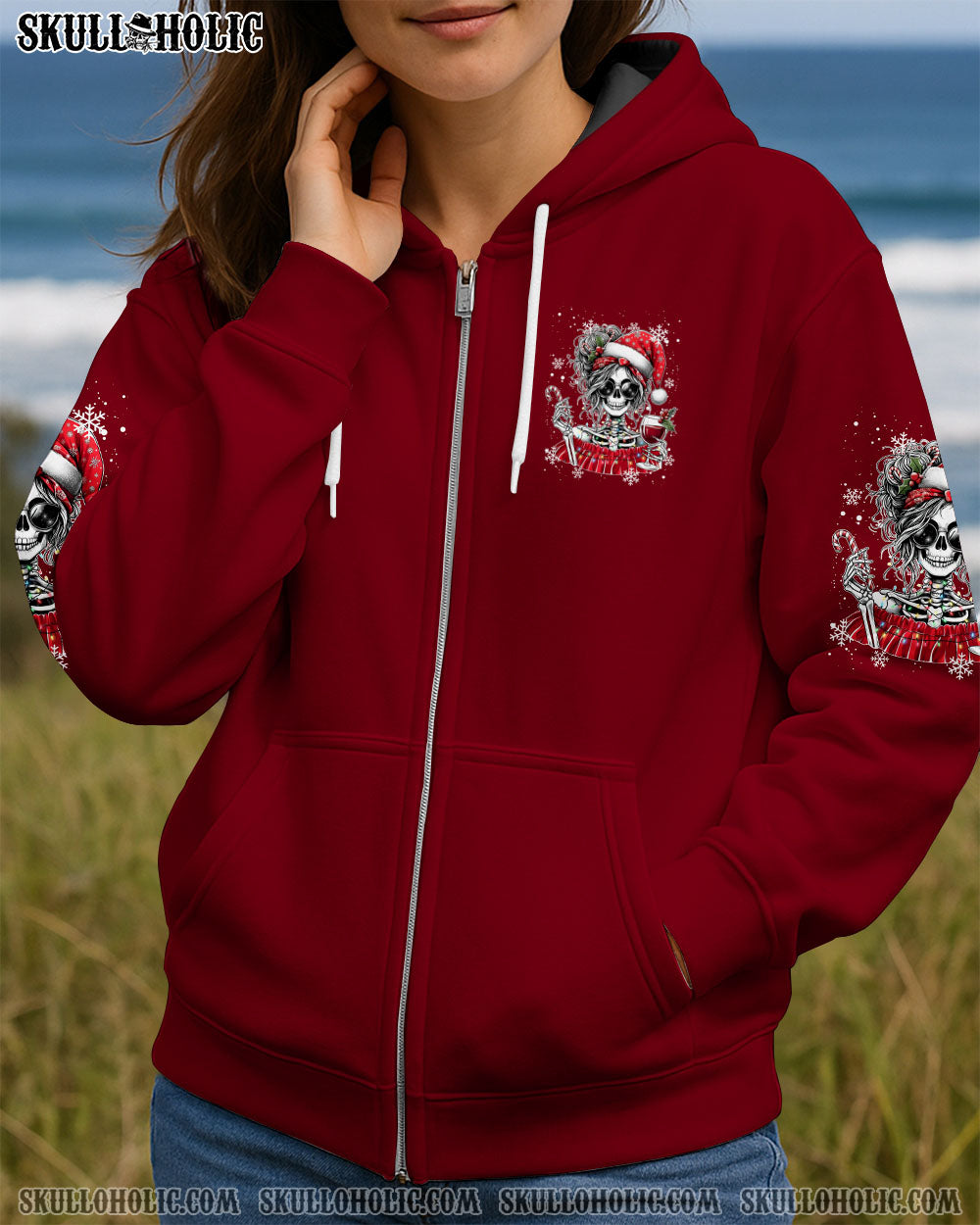 BLISSCORNERS NAH I'M GOOD MESSY BUN SKULL CHRISTMAS ALL OVER PRINT