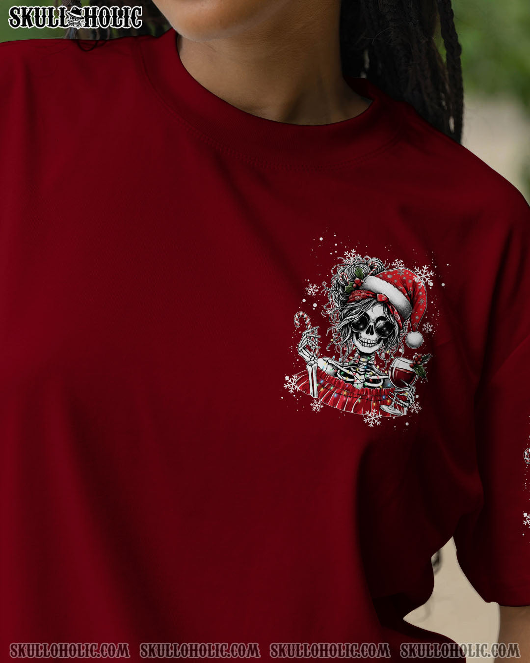 BLISSCORNERS NAH I'M GOOD MESSY BUN SKULL CHRISTMAS ALL OVER PRINT