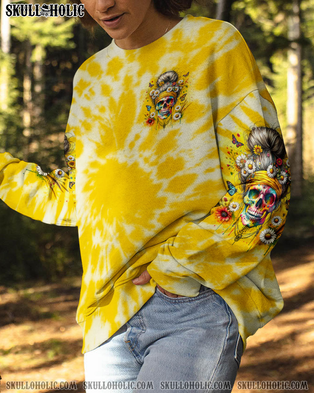 BLISSCORNERS I'M BLUNT BECAUSE GOD ROLLED ME MESSY BUN SKULL ALL OVER PRINT