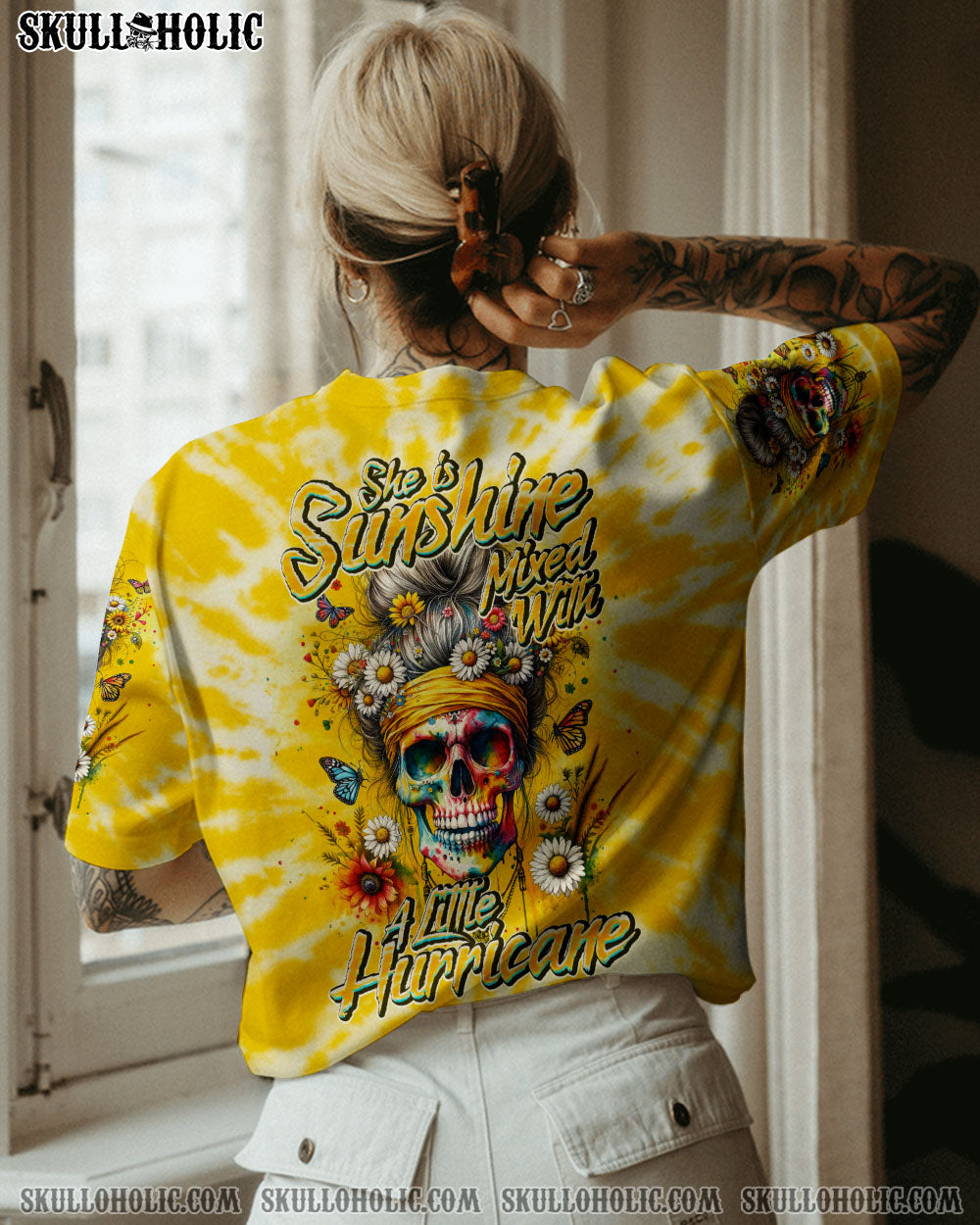 BLISSCORNERS I'M BLUNT BECAUSE GOD ROLLED ME MESSY BUN SKULL ALL OVER PRINT