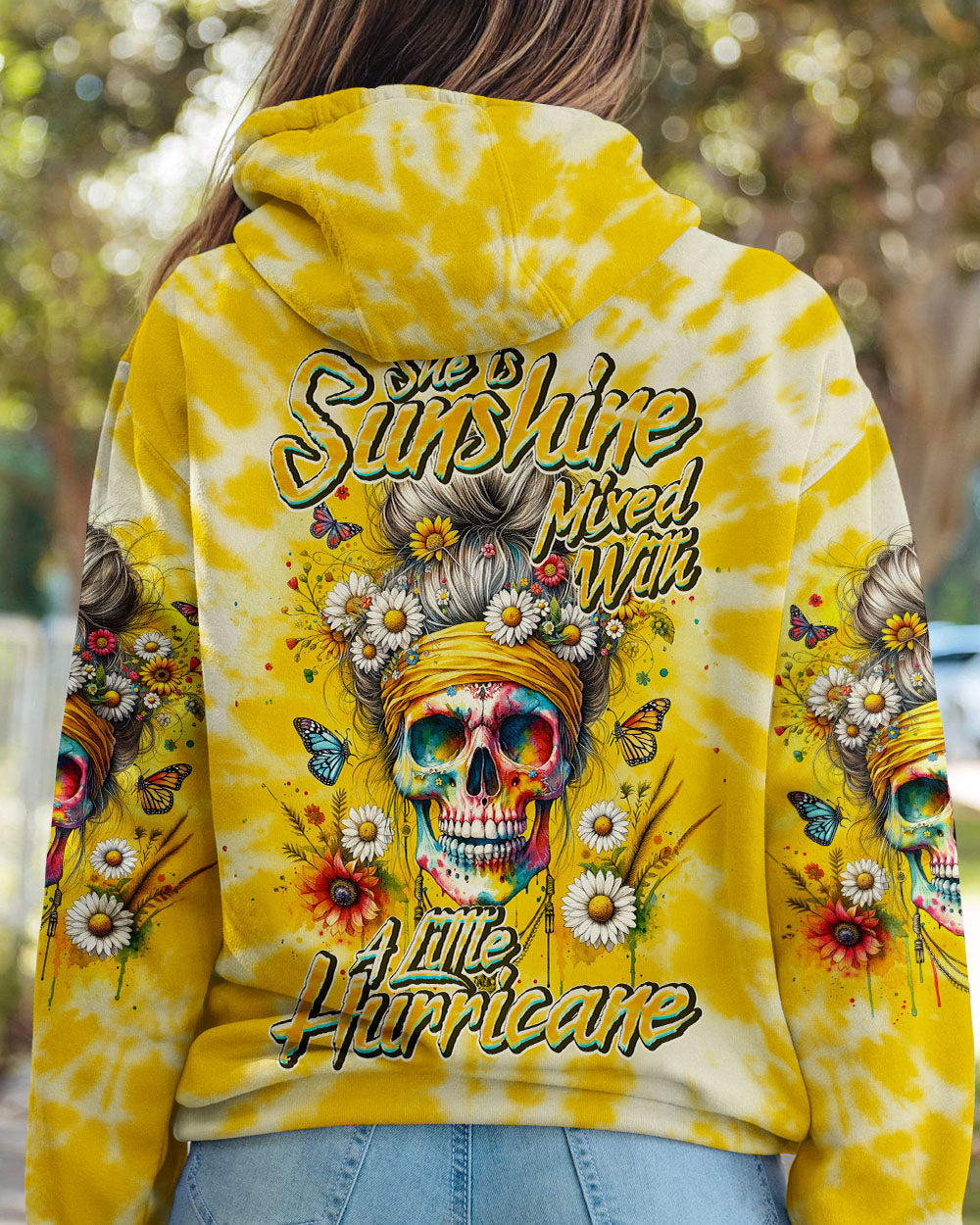 BLISSCORNERS I'M BLUNT BECAUSE GOD ROLLED ME MESSY BUN SKULL ALL OVER PRINT