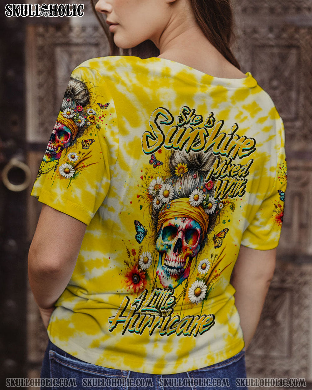 BLISSCORNERS I'M BLUNT BECAUSE GOD ROLLED ME MESSY BUN SKULL ALL OVER PRINT