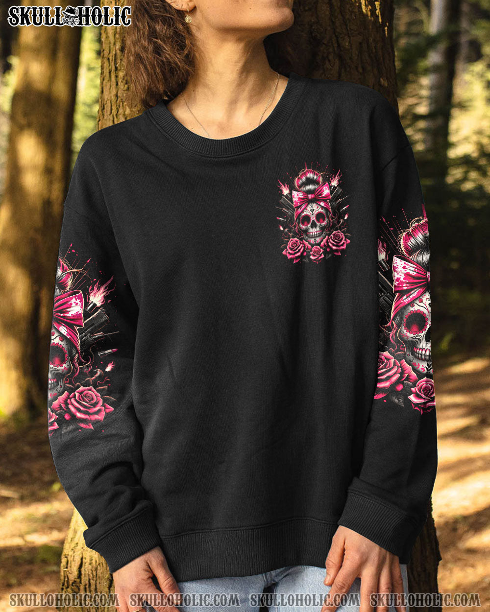 BLISSCORNERS SHE IS SUNSHINE MESSY BUN SKULL ALL OVER PRINT