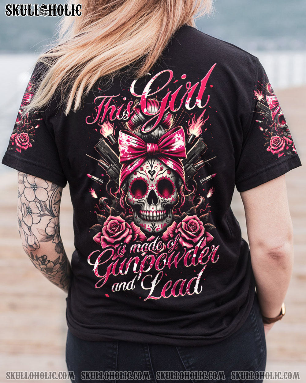 BLISSCORNERS SHE IS SUNSHINE MESSY BUN SKULL ALL OVER PRINT
