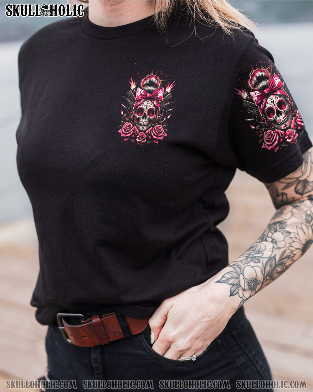 BLISSCORNERS SHE IS SUNSHINE MESSY BUN SKULL ALL OVER PRINT