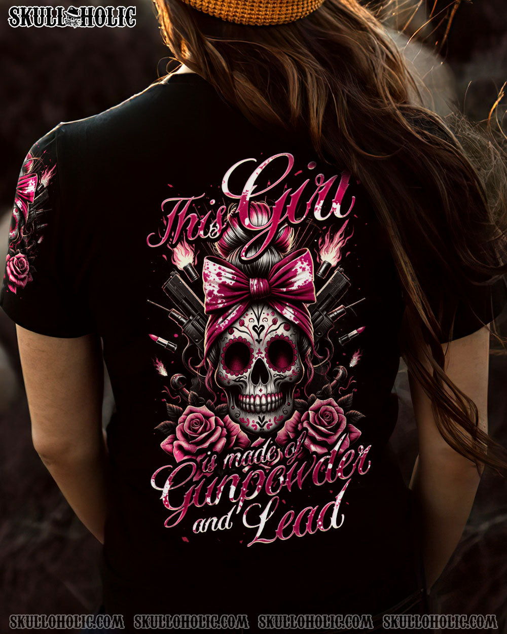 BLISSCORNERS SHE IS SUNSHINE MESSY BUN SKULL ALL OVER PRINT