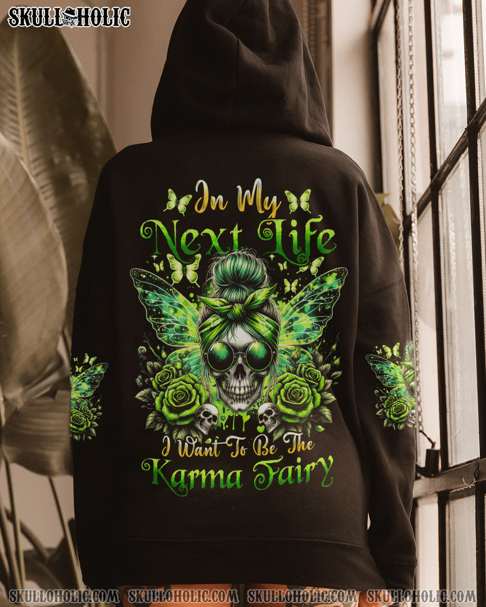 BLISSCORNERS HELLO DARKNESS MY OLD FRIEND MESSY BUN SKULL ALL OVER PRINT