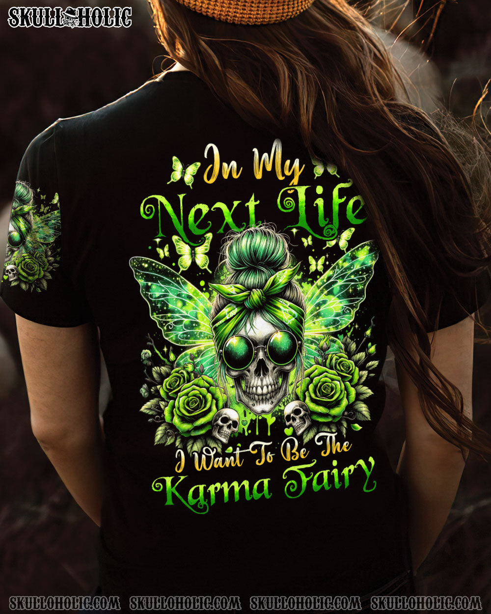BLISSCORNERS HELLO DARKNESS MY OLD FRIEND MESSY BUN SKULL ALL OVER PRINT