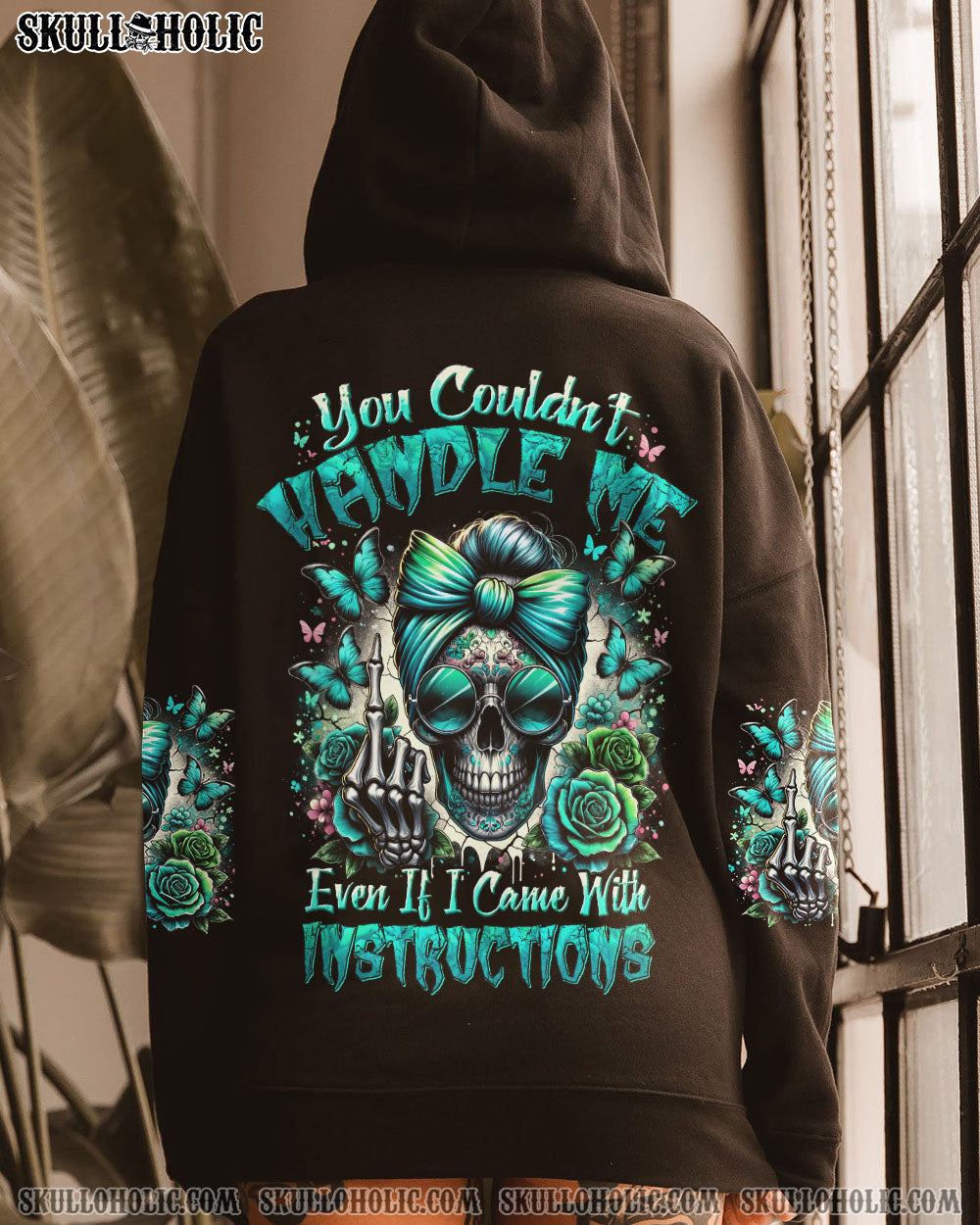 BLISSCORNERS THE GOOD GIRL IN ME SKULL MESSY BUN ALL OVER PRINT
