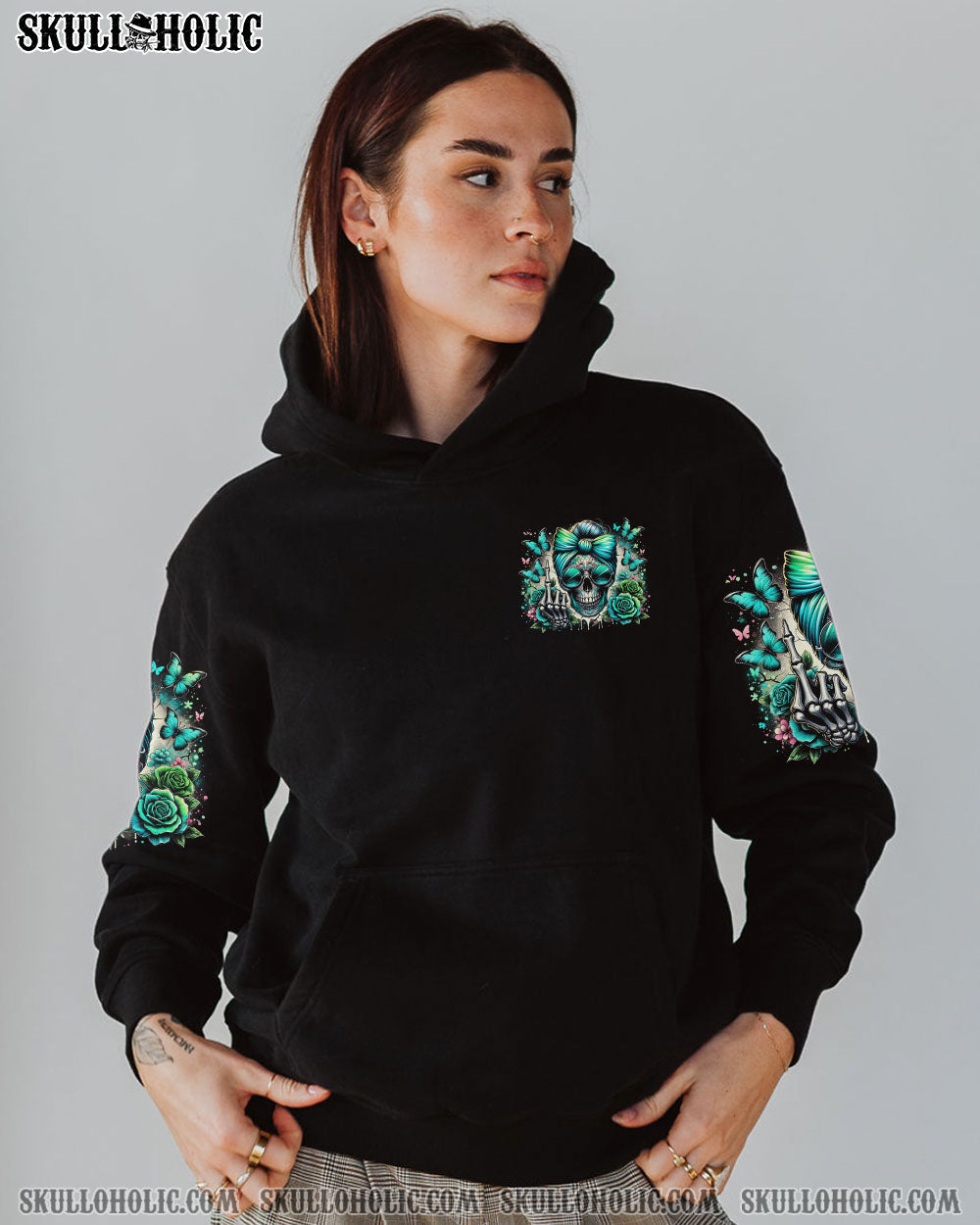BLISSCORNERS THE GOOD GIRL IN ME SKULL MESSY BUN ALL OVER PRINT