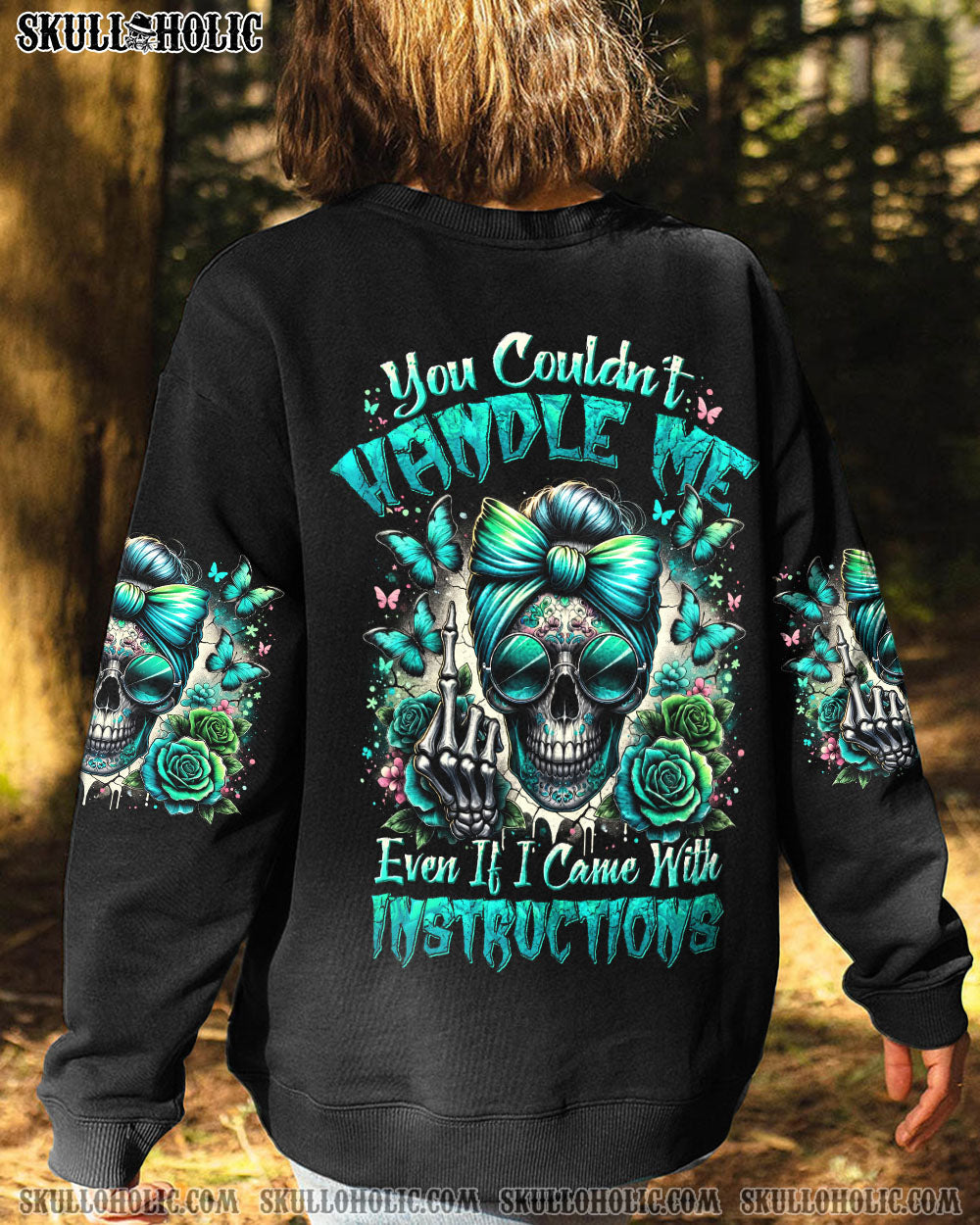 BLISSCORNERS THE GOOD GIRL IN ME SKULL MESSY BUN ALL OVER PRINT