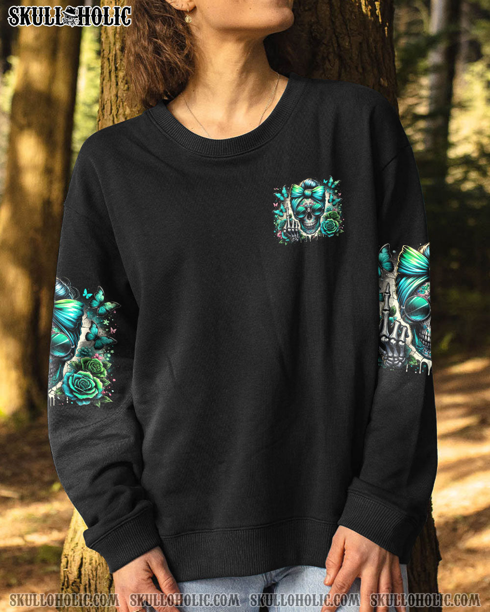BLISSCORNERS THE GOOD GIRL IN ME SKULL MESSY BUN ALL OVER PRINT