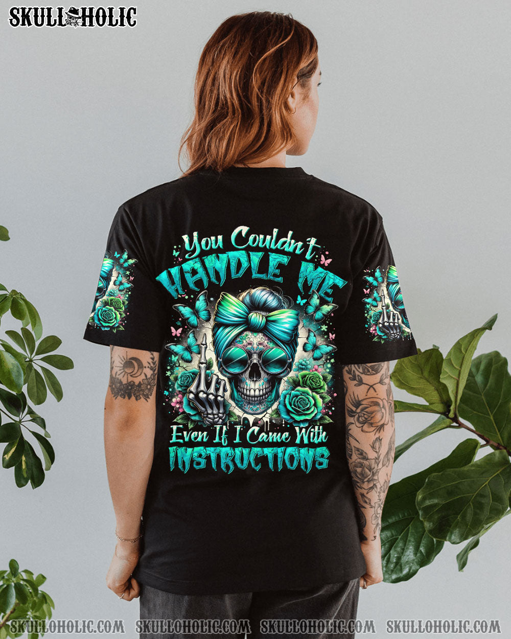 BLISSCORNERS THE GOOD GIRL IN ME SKULL MESSY BUN ALL OVER PRINT