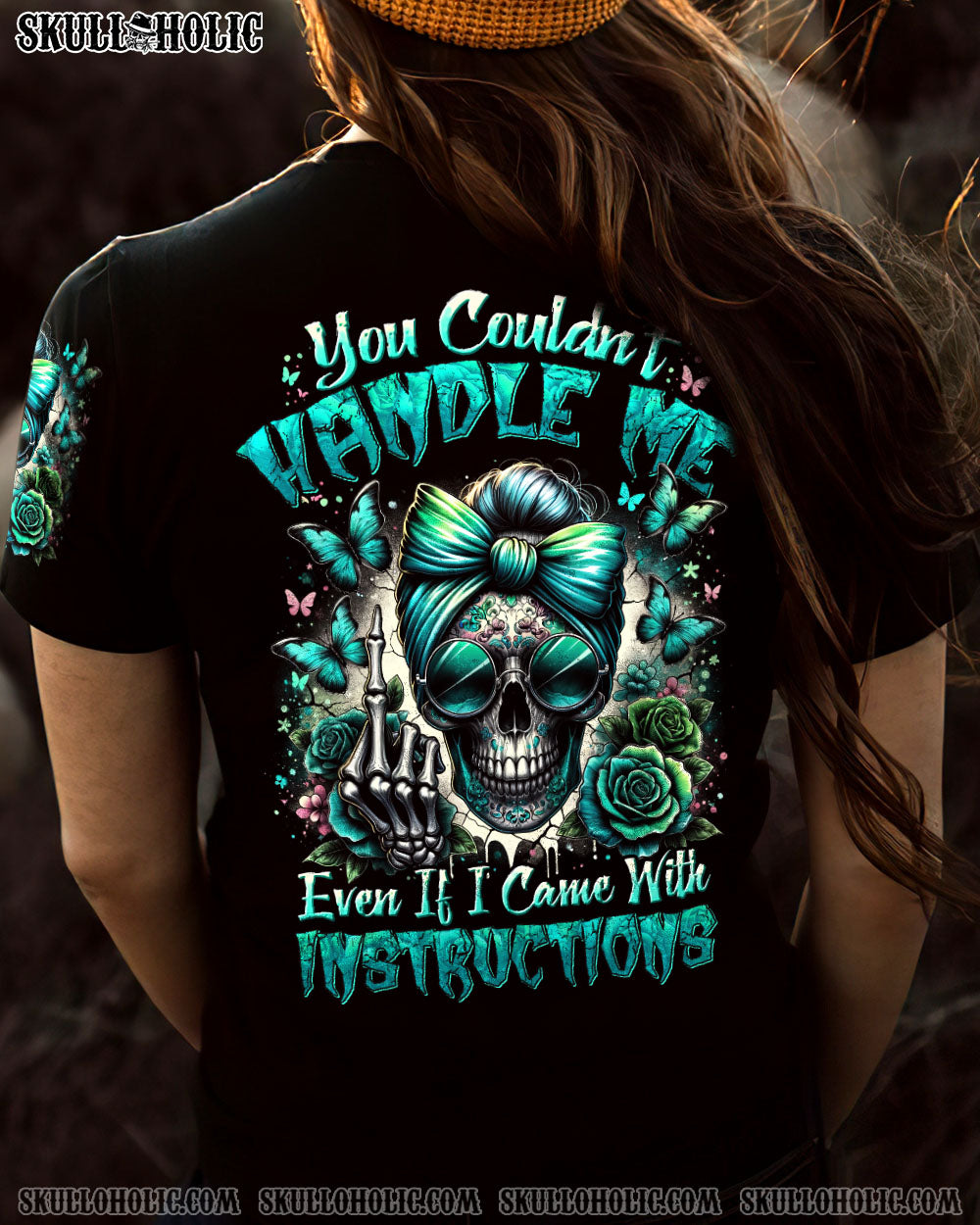 BLISSCORNERS THE GOOD GIRL IN ME SKULL MESSY BUN ALL OVER PRINT