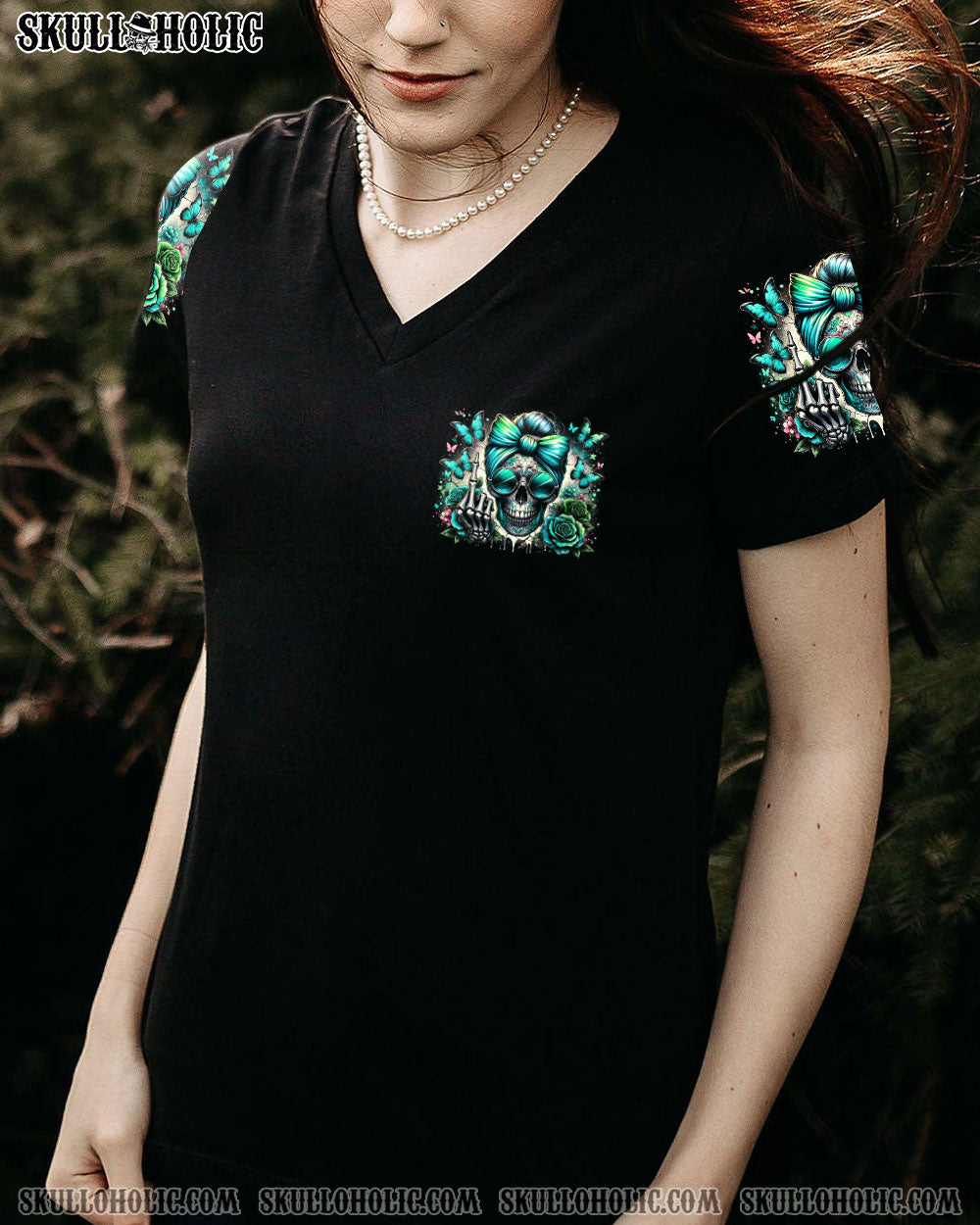 BLISSCORNERS THE GOOD GIRL IN ME SKULL MESSY BUN ALL OVER PRINT