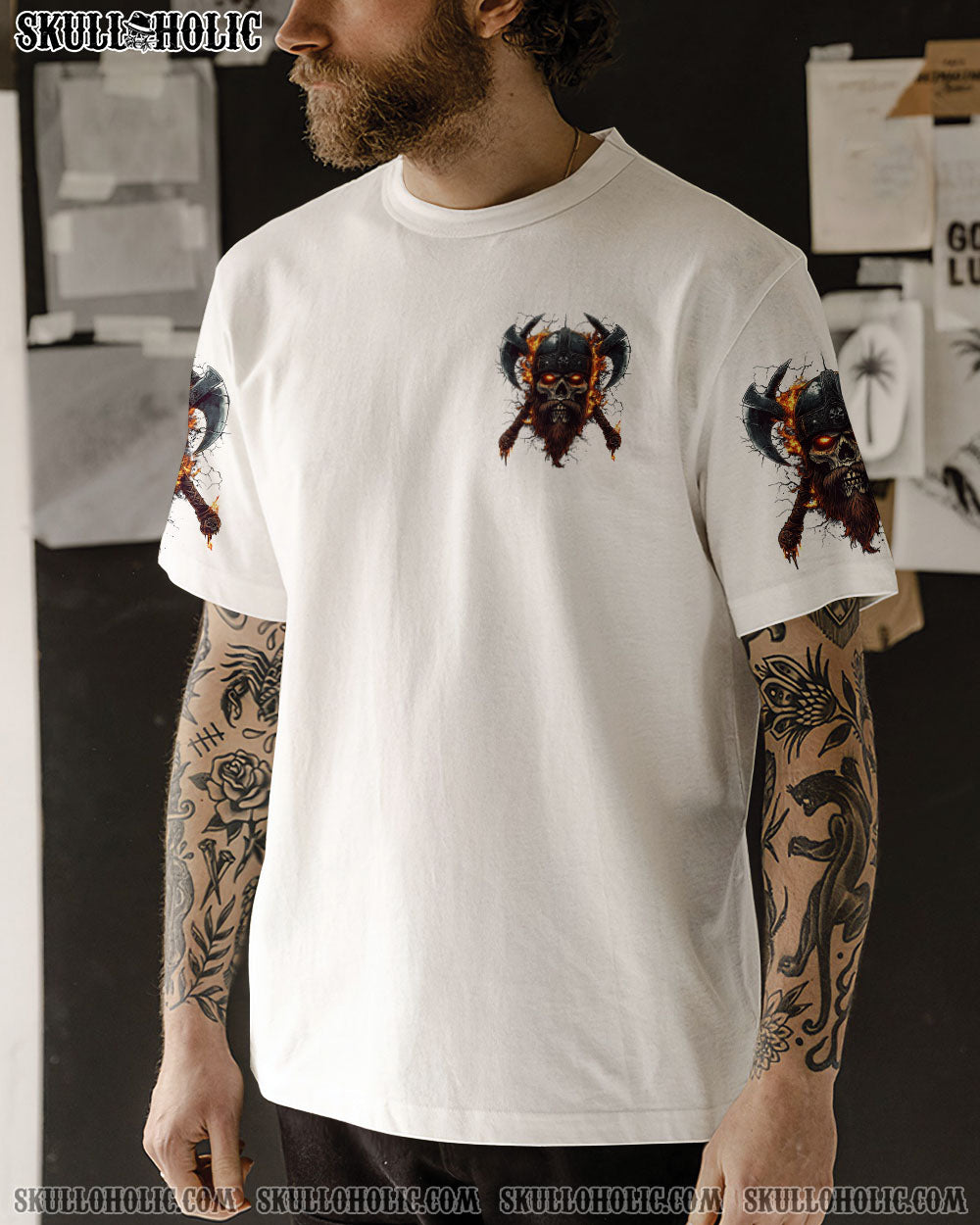 BLISSCORNERS A VIKING IN BEARDED GLORY SKULL ALL OVER PRINT