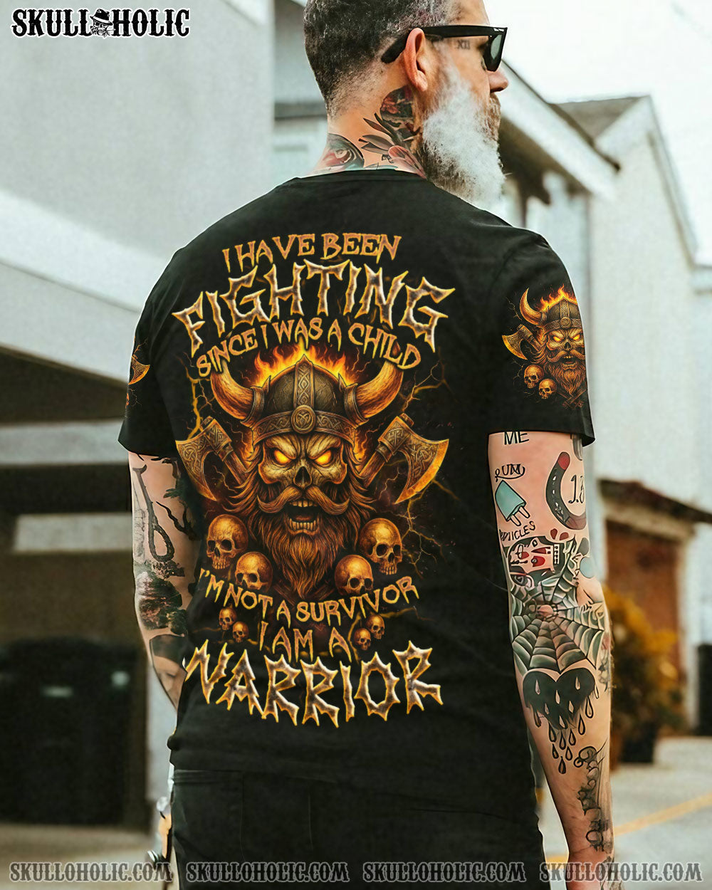 BLISSCORNERS I AM A WARRIOR VIKING SKULL ALL OVER PRINT